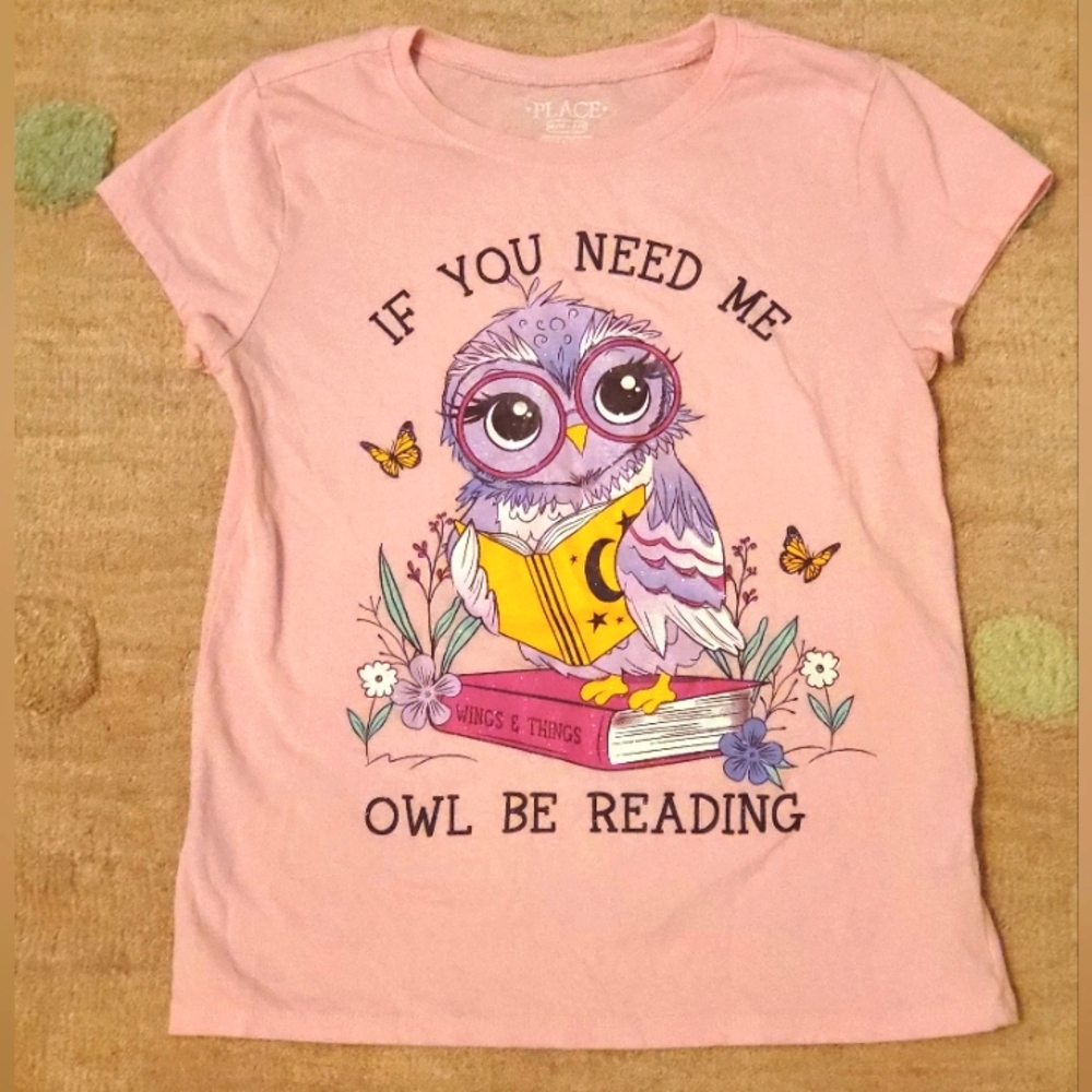 ♥️EUC♥️ The Children's Place Pink Short Sleeve Owl Tee